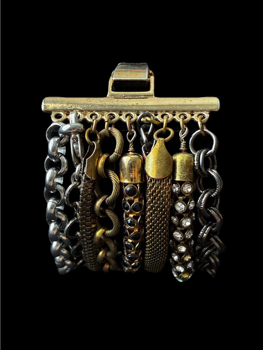 Mixed-Metal Multi-Strand Industrial Glam Cuff Bracelet